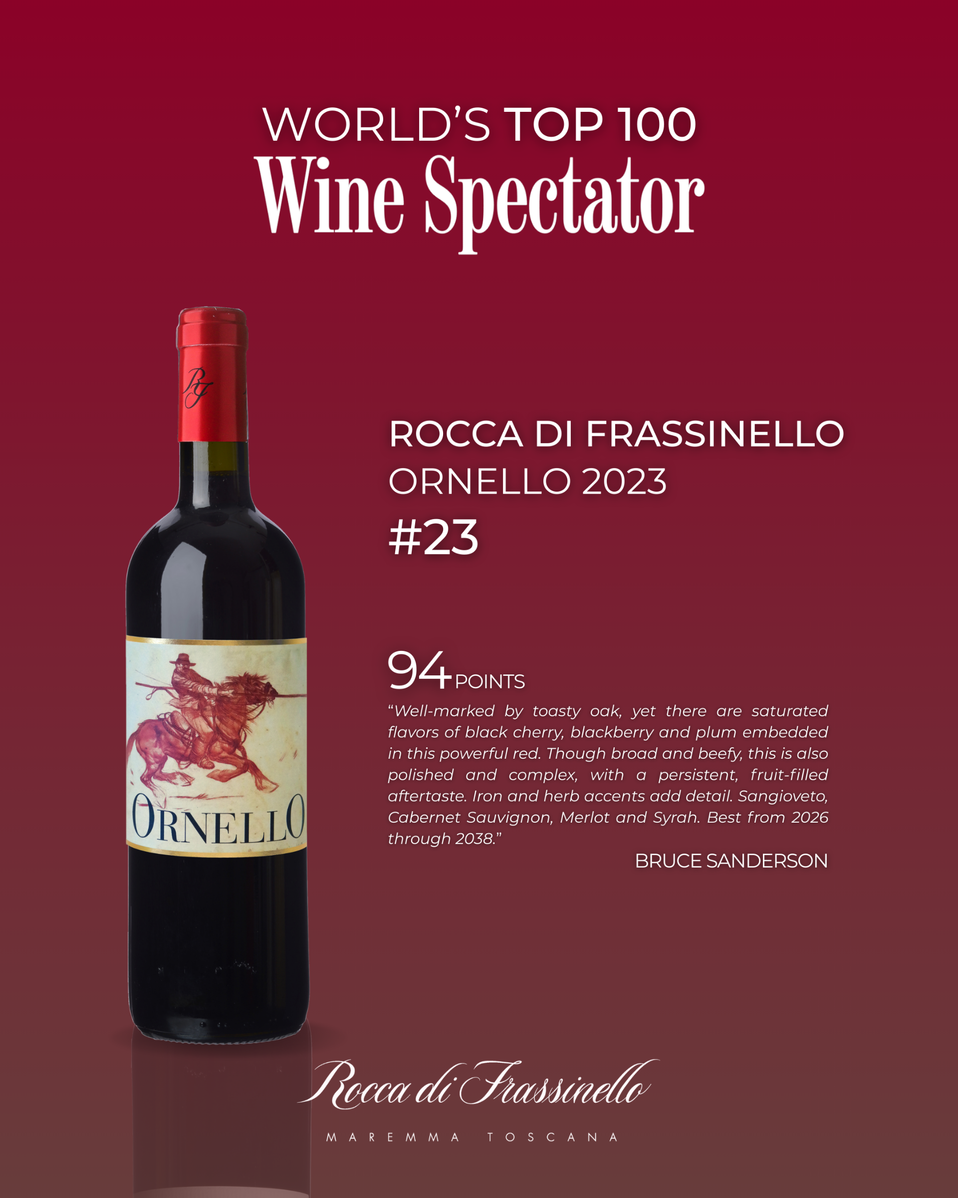 Rocca di Frassinello „Ornello“ 2023 zařazeno do TOP 100 vín světa