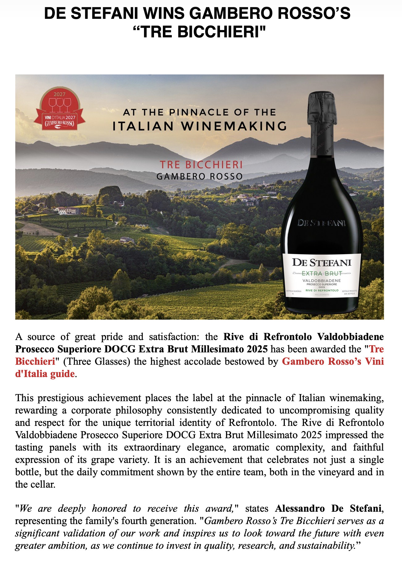 Prosecco Rive di Refrontolo - 3 Bicchieri Gambero Rosso